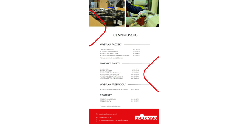 CENNIK USŁUG PRODMAX